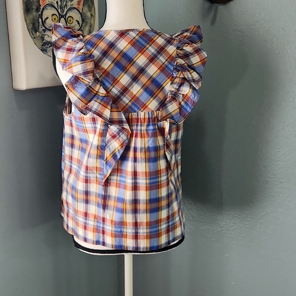 J.Crew Madras Danny Hula Ruffle Plaid Cotton Tank - Picture 8 of 8